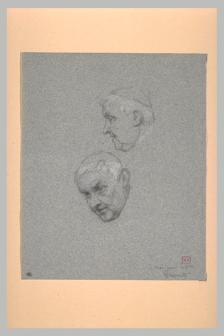 Ferdinand Heilbuth - Deux études de la tête d'un ecclésiastique coiffé d'une cal...