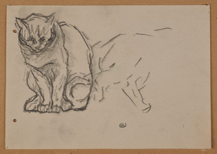Théophile Alexandre Steinlen - Chat assis, de face, et croquis inachevé d'un aut...