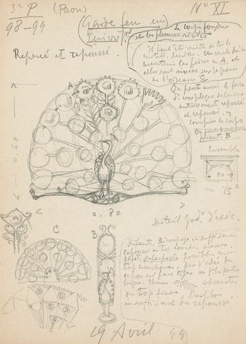 Eugène Grasset - Garde feu en cuivre en forme de paon
