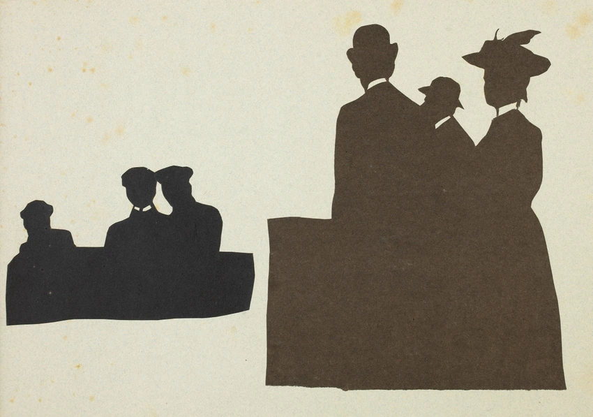 Deux scènes, trois hommes vus en buste, deux hommes et une femme en ...