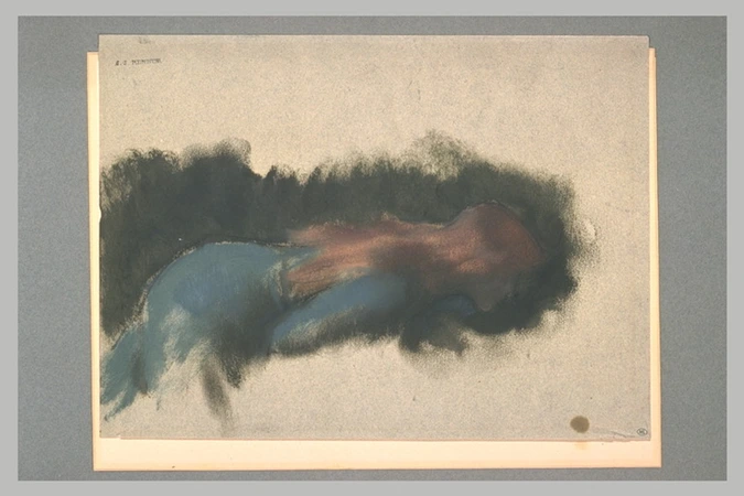 Jean-Jacques Henner - Femme vêtue, couchée sur le ventre, de profil vers la droi...