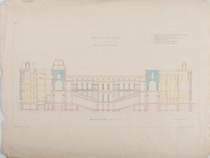 Anonyme - Concours pour l'Hôtel de Ville de Paris : planche 9, Coupe sur les gra...