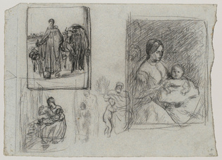 Jean-François Millet - Etudes pour la Bouillie de l'enfant ; bergère et troupeau