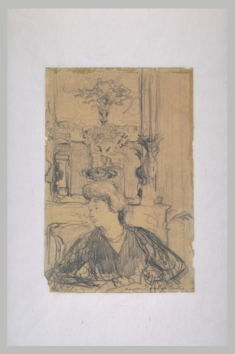 Edouard Vuillard - Jeune femme, assise, dos à une cheminée surmontée d'un miroir