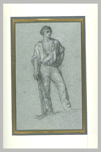 Ernest Hébert - Homme debout tenant une pioche, le poing gauche sur la hanche