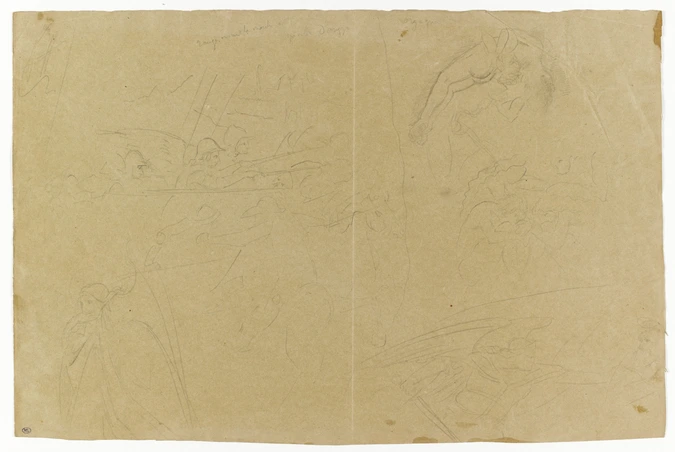 Edgar Degas - Feuille d'études diverses : scène de bataille, ange luttant contre...