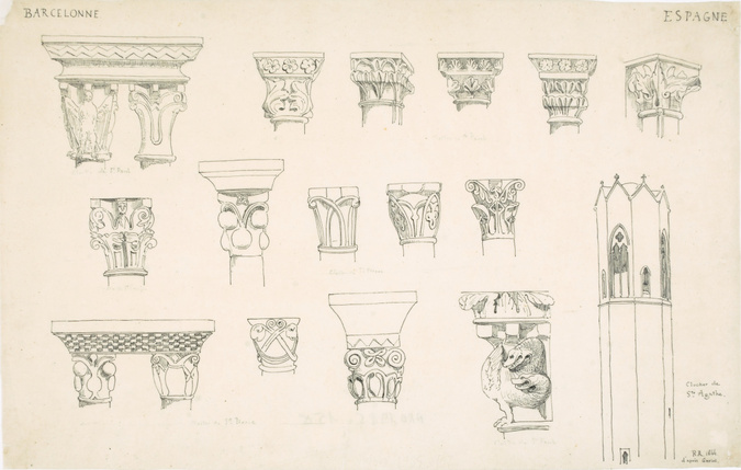 Victor Ruprich-Robert - Barcelone, détails de chapiteaux du cloître Saint-Paul, ...