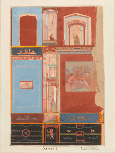 Louis Boitte - La Maison des Dioscures, vue générale du décor mural autour du ta...