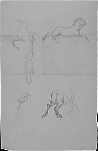Charles Lameire - Croquis d'un arc plein cintre avec son couronnement (recto) ; ...