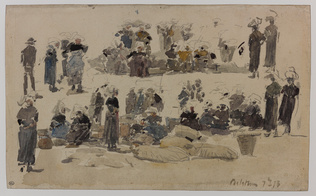Eugène Boudin - Deux scènes de marché avec des paysannes assises