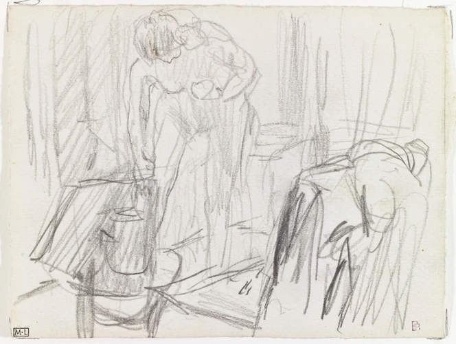 Pierre Bonnard - Nu se lavant, étude pour Nu debout près d'une baignoire ou Nu d...