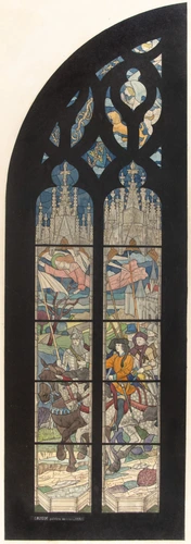 Eugène Grasset - Légende de Jeanne d'Arc: Vaucouleurs, Jeanne d'Arc part avec Je...