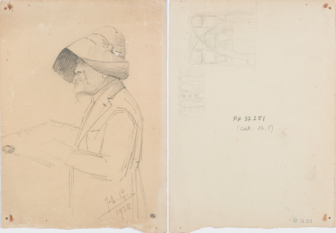 Anonyme - Portrait anonyme de Carlo Bugatti (recto) ; Deux études de motifs d'ar...