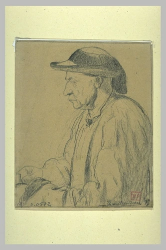 Charles Milcendeau - Portrait de paysan vendéen, en buste, de trois quarts à gau...