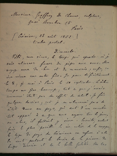 Charles-François Daubigny - (23 août 1852), (Crémieu), à Geoffroy Dechaume
