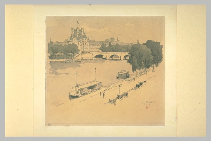 Eugène Bejot - Vue des bords de la Seine près du Louvre et du Pont-Royal