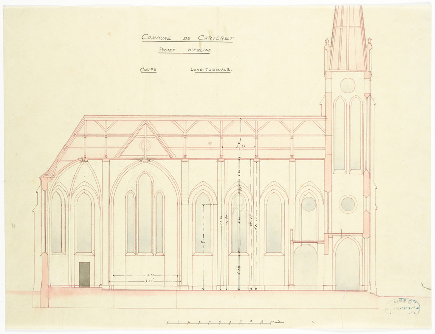 Alphonse Gosset - Elévation latérale de l'église Saint-Germain-le-Scot à Cartere...