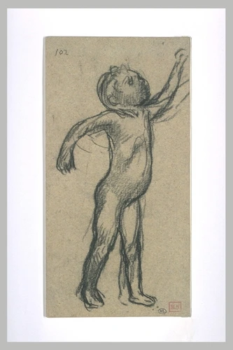 Pierre Puvis de Chavannes - Enfant nu, de trois quarts à droite, le bras gauche ...