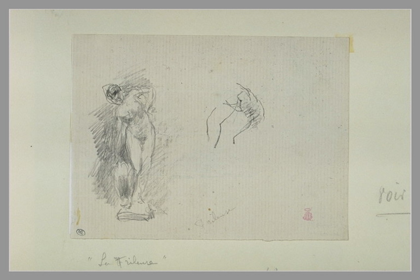 Jean-Baptiste Carpeaux - Femme nue, debout, de face, le buste incliné : croquis