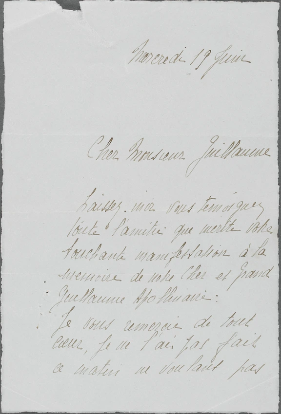 Correspondance manuscrite Jacqueline Apollinaire à Paul Guillaume