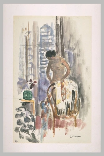 Henri Lebasque - Femme à sa toilette, nue, derrière un fauteuil