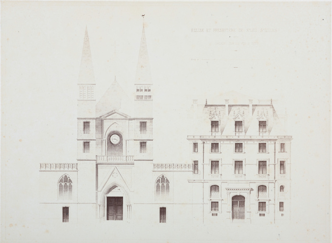 Charles Marville - Reproduction d'une gravure de l'église et du presbytère de Sa...