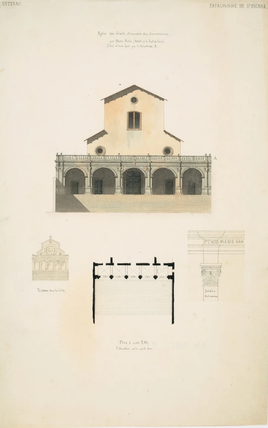 Victor Ruprich-Robert - Viterbe, église dei Gradi, élévation de la façade, plan ...