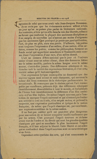 Guillaume Apollinaire - Mercure de France - I-XII-1918. p. 385 à 396, L'Esprit n...