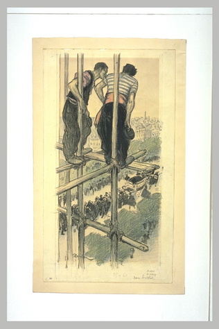 Théophile Alexandre Steinlen - Deux ouvriers regardant un enterrement du haut d'...