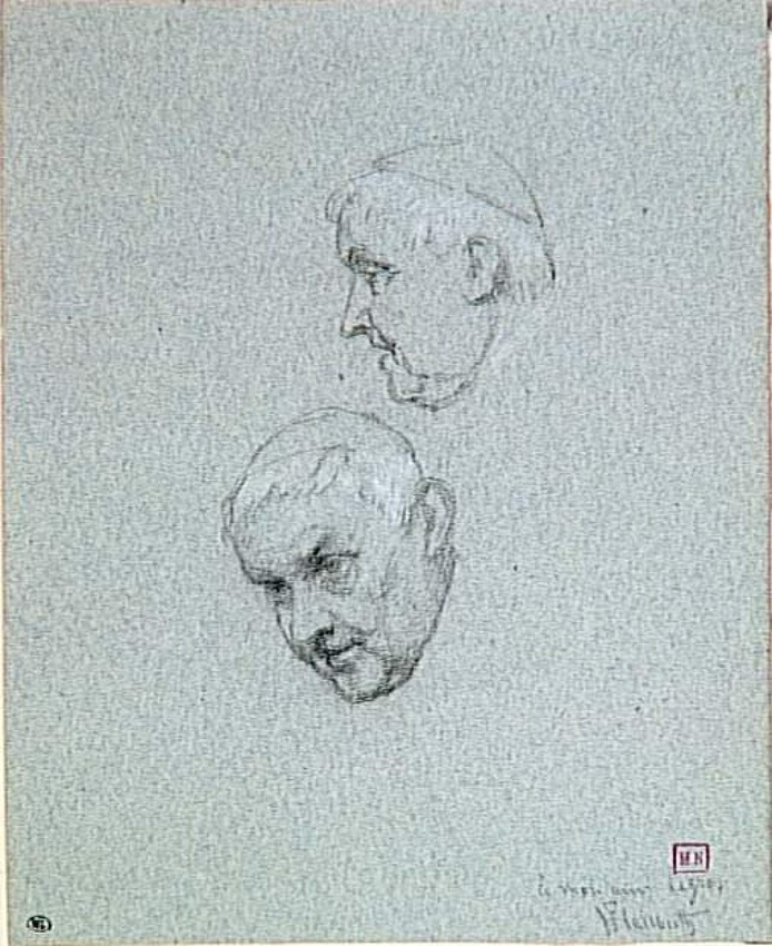 Ferdinand Heilbuth - Deux études de la tête d'un ecclésiastique coiffé d'une cal...