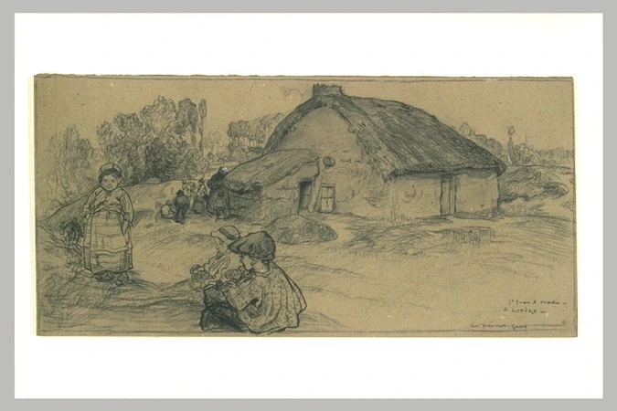 Auguste Lepère - Famille paysanne près d'une chaumière