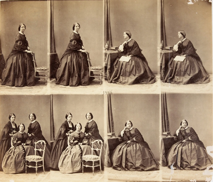 André Adolphe Eugène Disdéri - Lady Helena Melville et deux femmes en huit poses...