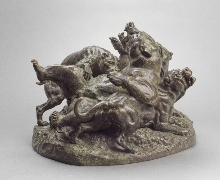 Antoine-Louis Barye - Ours terrassé par des chiens de grande race