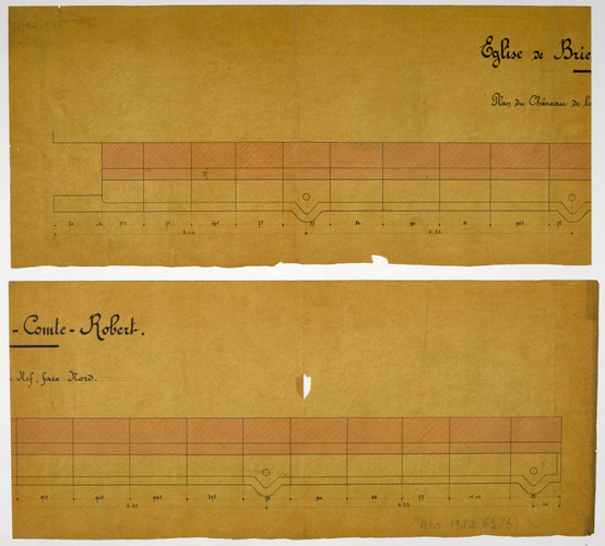 Maison Monduit - Eglise de Brie-Comte-Robert, plan du chéneau de la nef, face No...
