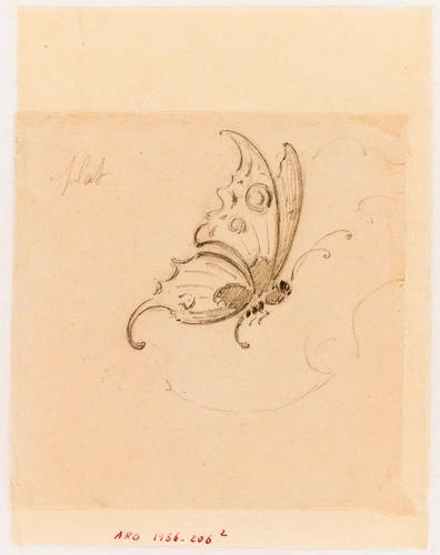Emile Gallé - Poncif : grand papillon en vol dans un cartouche esquissé