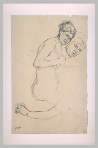 Edgar Degas - Homme assis, de profil, tourné vers la droite, et reprise de la tê...