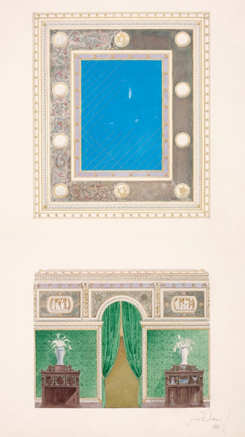 Hôtel Galliera, projet de décoration pour un salon de musique et projet de plafond, première variante - Félix Duban