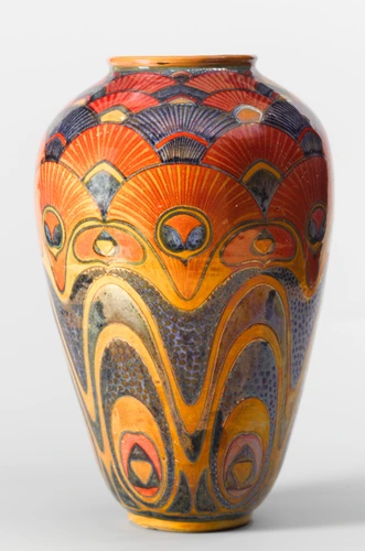 Galileo Chini - Vase à décor de plumes de paon