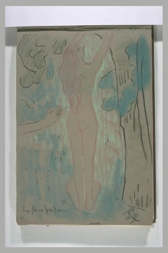 Louis Roy - Femme nue, debout, levant le bras droit ; bras droit