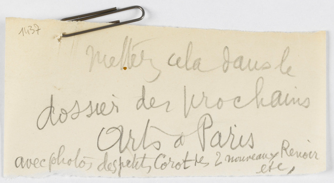 Paul Guillaume - Note manuscrite