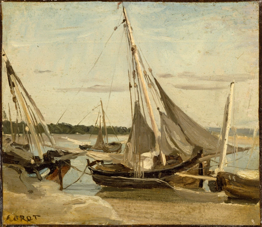 Camille Corot - Trouville, bateaux de pêche échoués dans le chenal