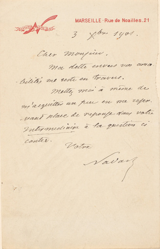 Nadar - Mot de Nadar sur son papier à lette "N quand même - Marseille, rue de No...