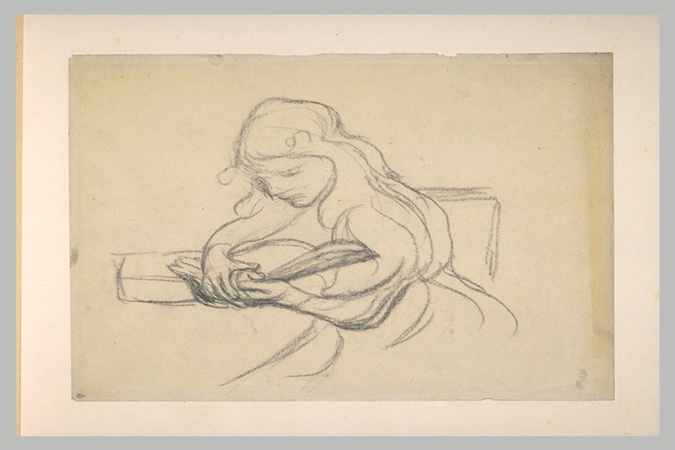 Eugène Carrière - Fillette assise à une table, lisant