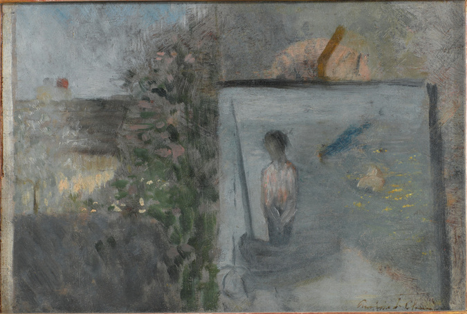 Georges Seurat - Paysage avec "Le pauvre pêcheur" de Puvis de Chavannes