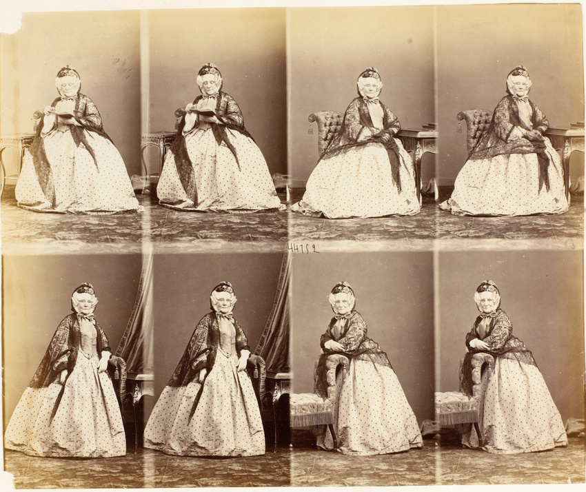 André Adolphe Eugène Disdéri - Mme. Stasbooner en huit poses, quatre assise, qua...