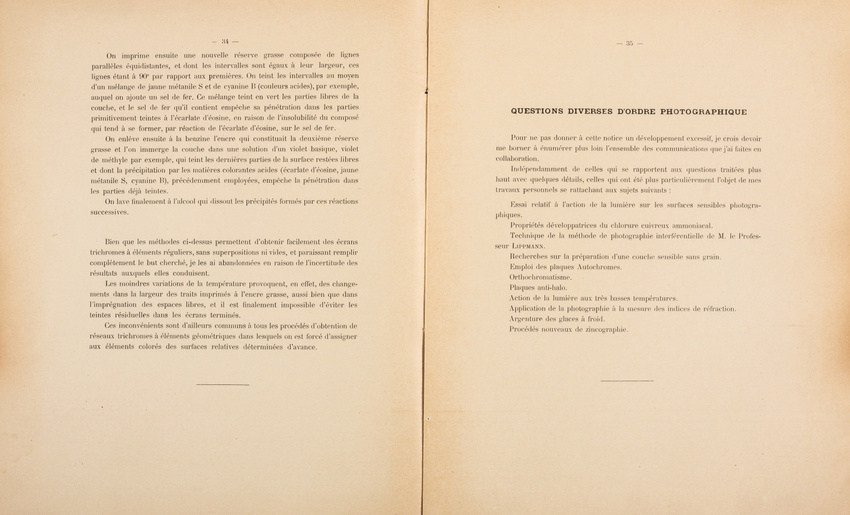 Louis Lumière - Notice sur les titres et travaux de Monsieur Louis Lumière
