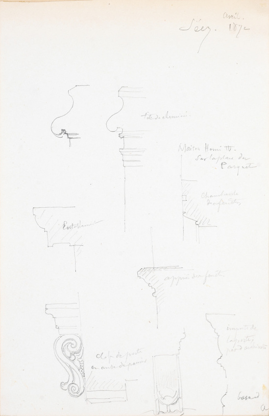 Victor Ruprich-Robert - Sécy, maison sur la place du parquet cheminée, entableme...