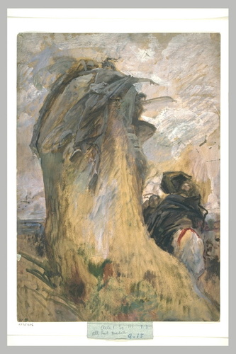 Luc Olivier Merson - Projet d'illustration pour Macbeth : trois sorcières appuyé...