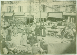 Scène de marché boulevard des Batignolles, photographie prise de l'étage d'une maison - Henri Rivière