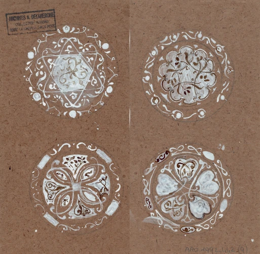 Auguste Delaherche - Modèles d'assiettes à décor végétal (recto et verso)